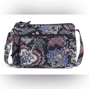 Vera Bradley Little Hipster Java Navy Camo Floral Quilted Crossbody Bag